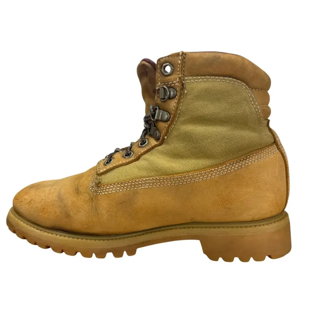 Chippewa Waterproof Leather Boots Mens 9 M Tan Canvas Vintage Work Hiking